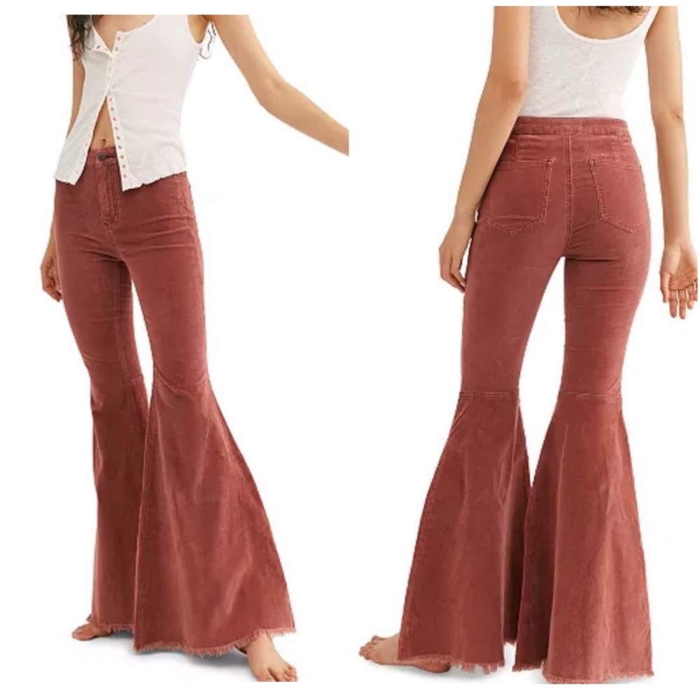 Free People Just Float On Flare Corduroy Pants Extreme Flare Russet Acorn 31